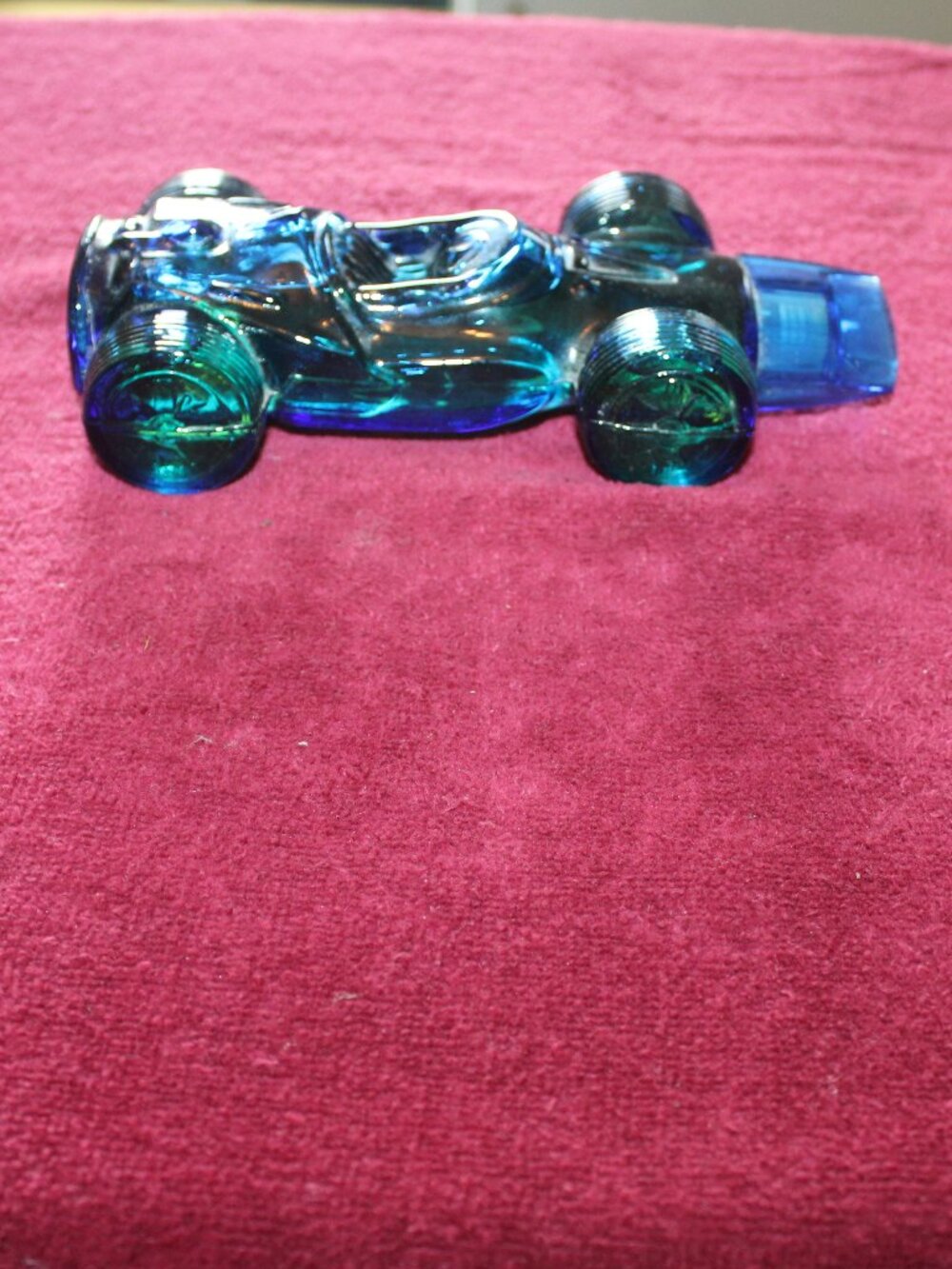 Vintage blue and green glass Avon Sure Winner Racing Car decanter bottle